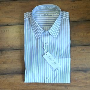 Men's button down shirt. Size 15.5 34-35. Blue and tan stripe